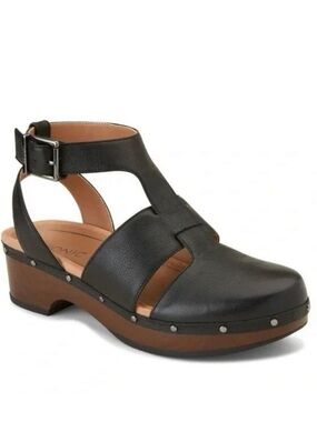 Vionic Black Leather Studded Platform Clog Sandals Womens Size 7